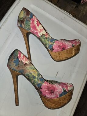 Jessica Simpson Floral Pink Blue Platform Pumps *SEXY*